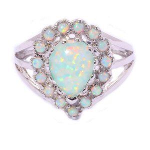 New - White Fire Opal Silver Ring - Size 9 or 10